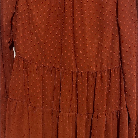Rust Ruffle Neck Tiered  Dress - Picture 2 of 4